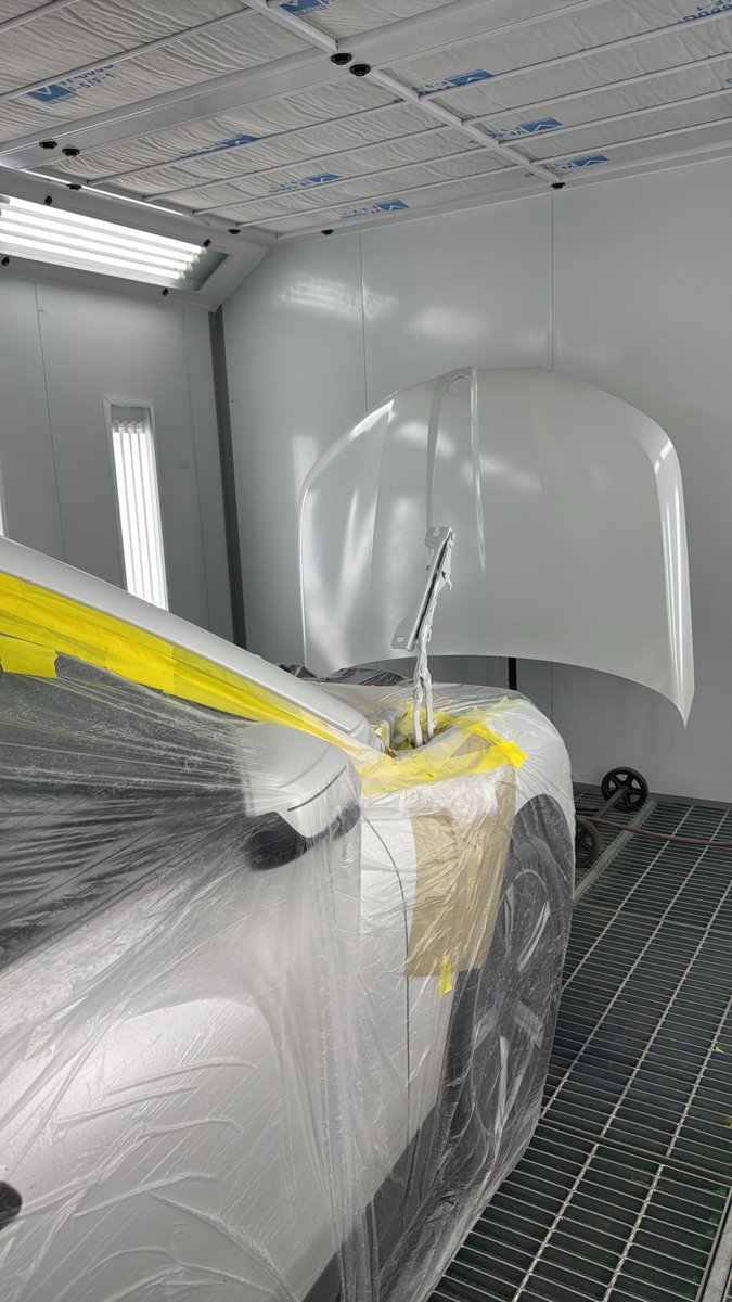 Freshly painted bonnet drying in the EPS PPF paint booth, Kings Langley