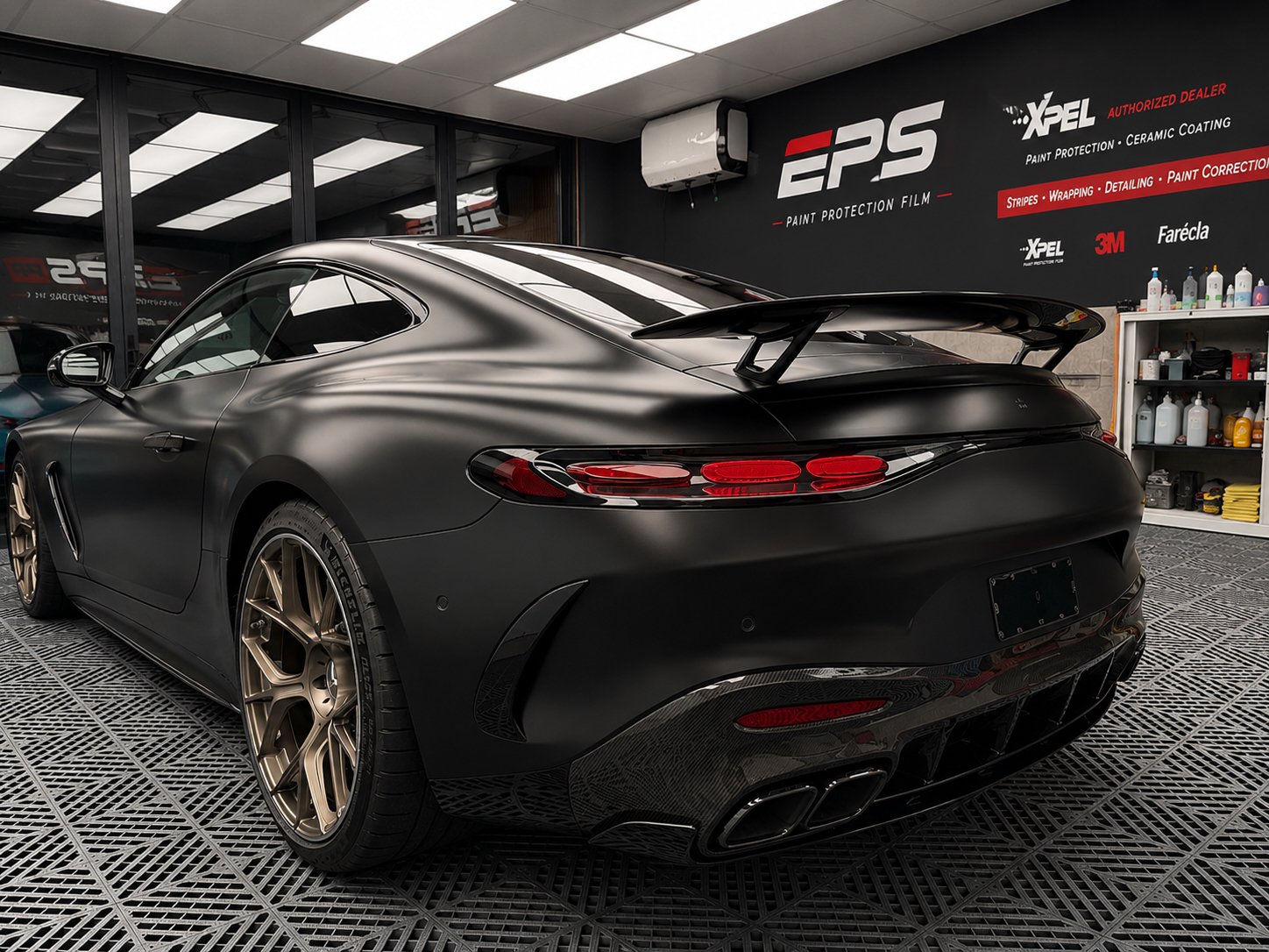 Mercedes-AMG GT matt black wrap, rear view