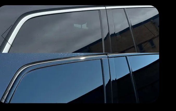 Vehicle window trim before and after dechroming wrap