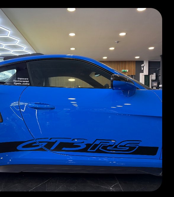 Blue Porsche GT3 RS with custom white racing stripes